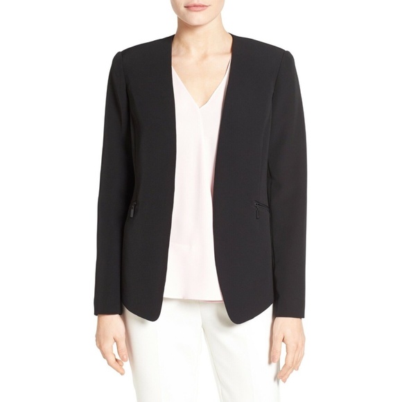 Womens Nordstrom Designer Vince Camuto Black Zip Pocket Open Front Blazer - Picture 1 of 1
